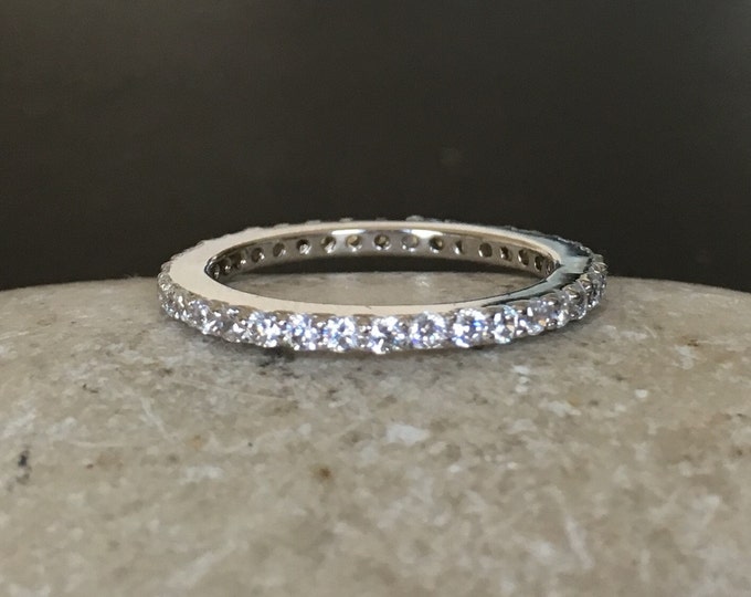 Full Eternity Silver Band- Wedding Band for Her- Cubic Zirconia Eternity Band