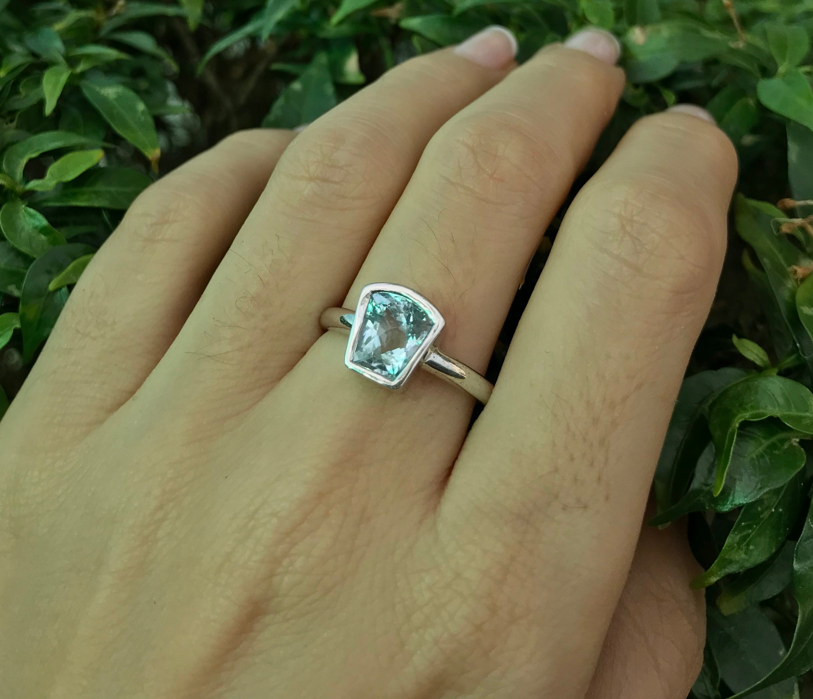 Natural Aquamarine Engagement Ring Aqua Blue Promise Ring Wedding
