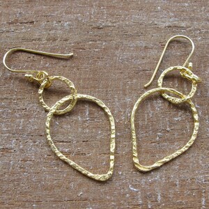 Gold Hoop Dangle Earring- Boho Hammered Hoop Earring- Sterling Silver Geometric Earring- Simple Everyday Minimalist Earring-Bohemian Earring