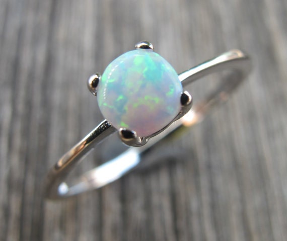 White Opal With Fire Sterling Silver Ring (Design AO29) | GemPundit