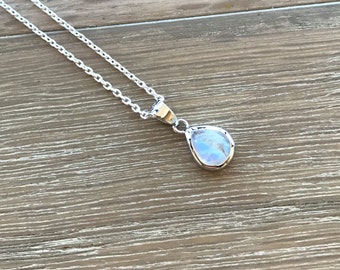 Everyday Moonstone Necklace- Rainbow Moonstone Layering Necklace- June Birthstone Necklace- Sterling Silver Necklace- Pear Shape Necklace