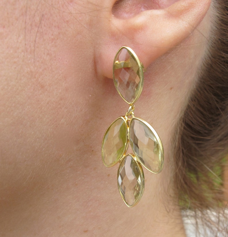 February Earring Cascading Green Stone Earring Boho Gemstone Post Earring Unique Stud Earring Green Amethyst Statement Long Earring