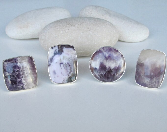 Large Round  Purple Amethyst Swirl Ring- Statement February Birthstone Ring- Minimalist Emerald Cut Ring- Rectangle Sterling Silver Ring