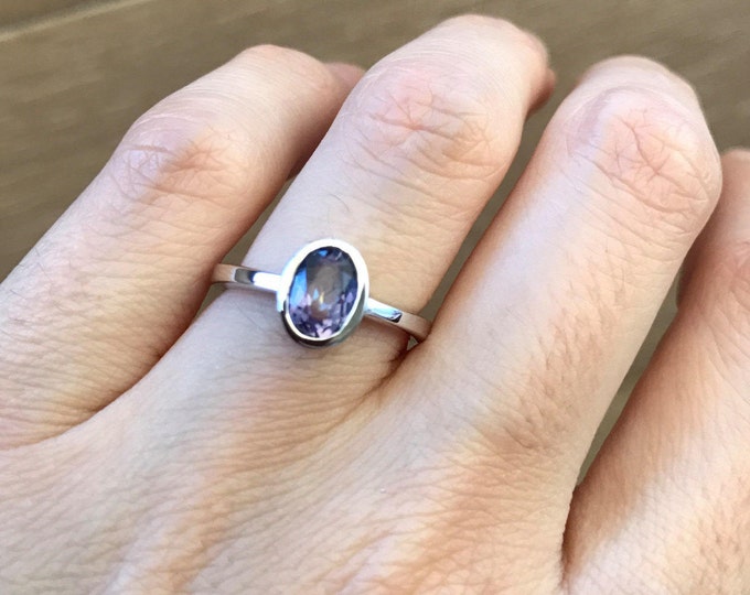 Oval Small Mystic Topaz Dainty Ring- Stackable Mystic Topaz Ring- Neptune Garden Topaz Ring- Sterling Silver Stone Ring- Jewelry Gifts