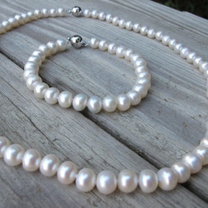 Freshwater Pearl Jewelry Set- Real Pearl Bracelet Necklace- Bridal Pearl Set- Genuine Pearl Jewelry Set Bridal Accessory White Pearl
