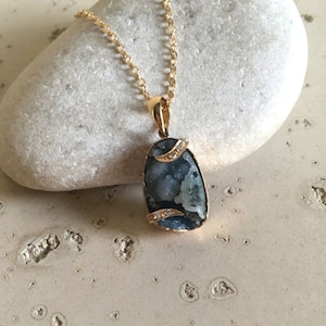 Unique Gemstone Necklaces- OOAK Artisan Necklace- Blue Druzy Layering Necklace- Statement Geode Silce Necklaces- Raw Stone Necklace