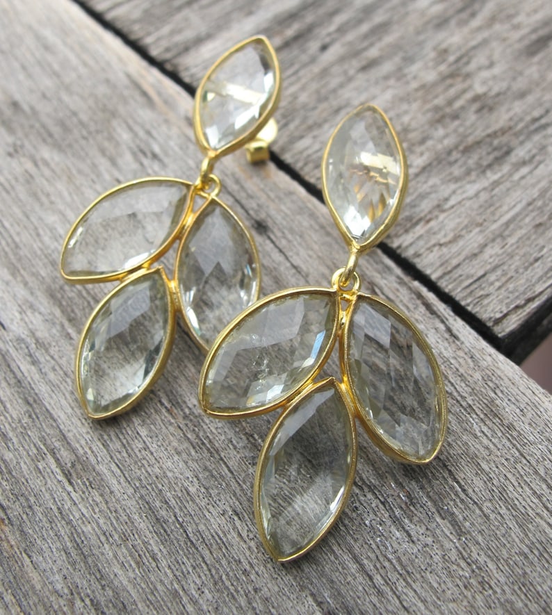 February Earring Cascading Green Stone Earring Boho Gemstone Post Earring Unique Stud Earring Green Amethyst Statement Long Earring