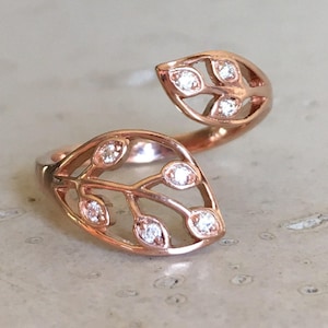 Leaf Ring Diamond Rose Gold Leaf Ring White Gold Yellow Gold Leaf Ring Gold Adjustable Floral Branch Olive Leaf Ring Twig Vine  Nature
