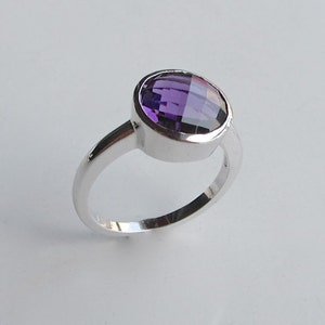 Simple Purple Amethyst Ring Round Amethyst Ring Purple Stone Ring Faceted Stone Ring Sterling Silver Ring February Birthstone Ring image 4