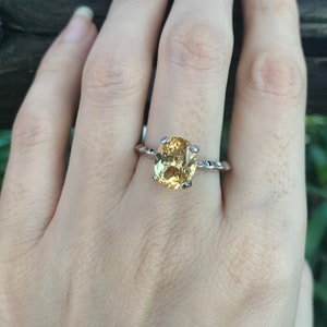 Genuine Yellow Topaz Oval Solitaire Prong Ring- Citrine Statement Cocktail Ring- Sterling Silver Yellow Ring- November Birthstone Stack Ring image 8