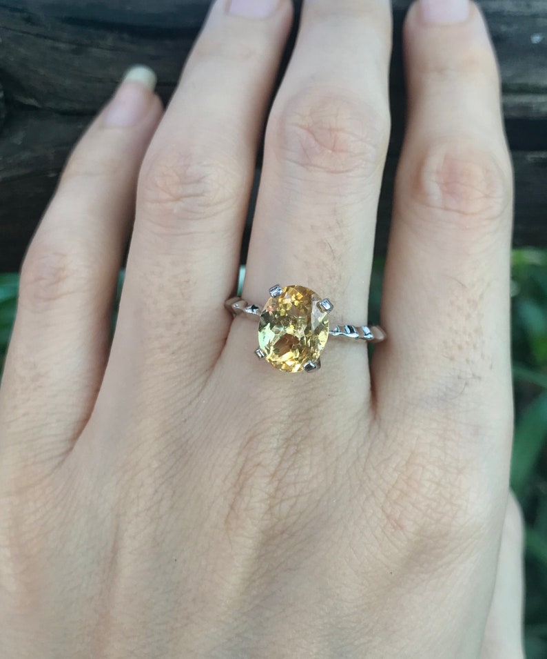 Genuine Yellow Topaz Oval Solitaire Prong Ring- Citrine Statement Cocktail Ring- Sterling Silver Yellow Ring- November Birthstone Stack Ring image 8