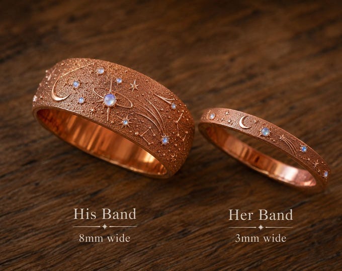 Celestial Moonstone His & Hers Wedding Bands