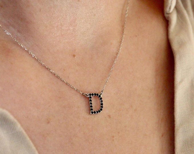 Family Birthstone 10mm Initial Necklace- Gemstone Minimalist Letter 925 Sterling Silver Necklace- Gifts for Mom Wife Girlfriend BestFriend