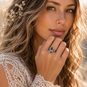 Kite Salt Pepper Quartz Halo Engagement Sterling Silver Rings