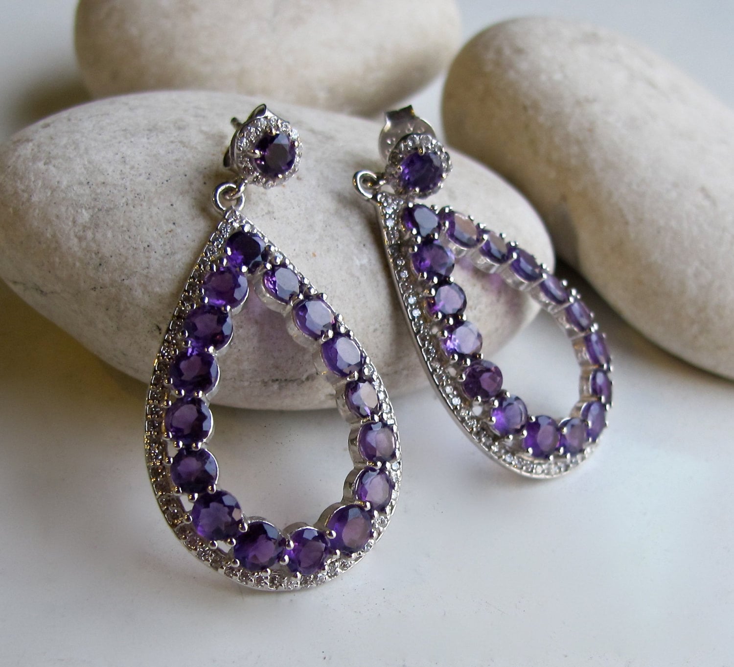 Purple Amethyst Cluster Earring Boho Beaded Hoop Earring Purple