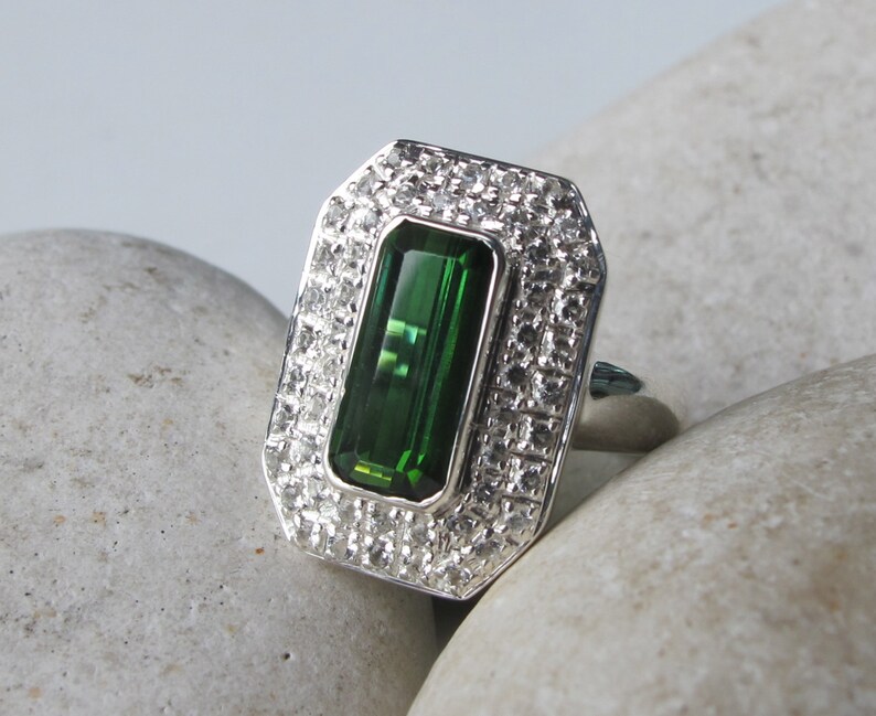 Genuine Green Tourmaline Statement Ring Green Emerald Cut Etsy