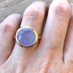 Roségold Boho Ring- Großer runder Ring- Klassischer Blauer Verlobungsring- Schlichter Solitärring- Blauer Statement Ring