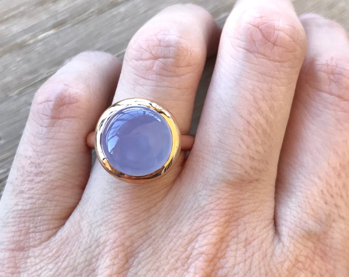 Rose Gold Boho Ring- Large Round Ring- Classic Blue Promise Ring- Alternative Engagement Ring- Simple Solitaire Ring- Blue Statement Ring