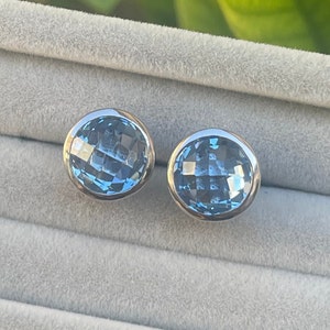 Swiss Blue Topaz Silver Stud Earring- Round Facet Blue Topaz Earring- Something Blue Earring-December Birthstone Earring- Bridesmaid Earring