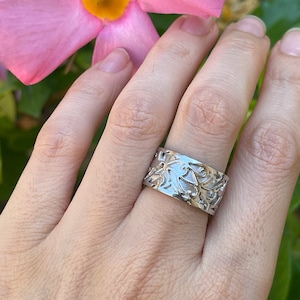 Womens Wedding Floral Band- Leaf Nature Inspired Band Ring- Scroll Wide Band Ring- Olive Leaf Vine Band Ring- Unique Sterling SIlver Band