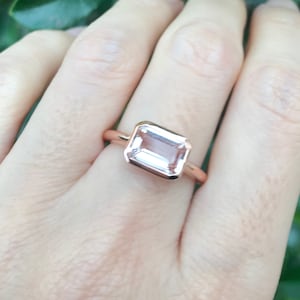 1.50ct Rectangle Natural Morganite Ring Genuine Morganite Emerald Cut Engagement Ring-East West Morganite Solitaire Minimalist Bezel Ring image 7