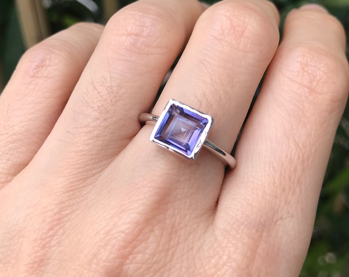 Square Mystic Topaz Stack Teen Ring- Rainbow Boho Neptune Garden Mystic Topaz Ring- Purple Blue Gemstone Gypsy Ring- Jewelry Gifts for Her