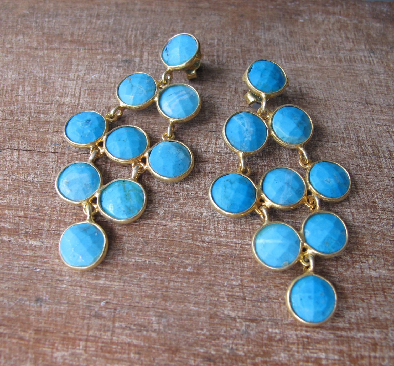 Turquoise Chandelier Dangle Boho Long Earring Turquoise Cascade