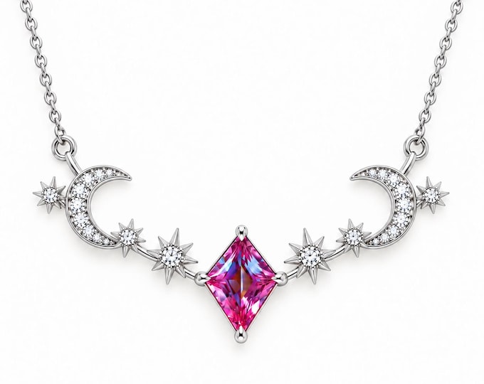 Celestial Star and Moon with Color Change Kite Alexandrite Necklace