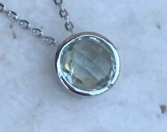 Green Amethyst Round Sterling Silver Slider Necklace