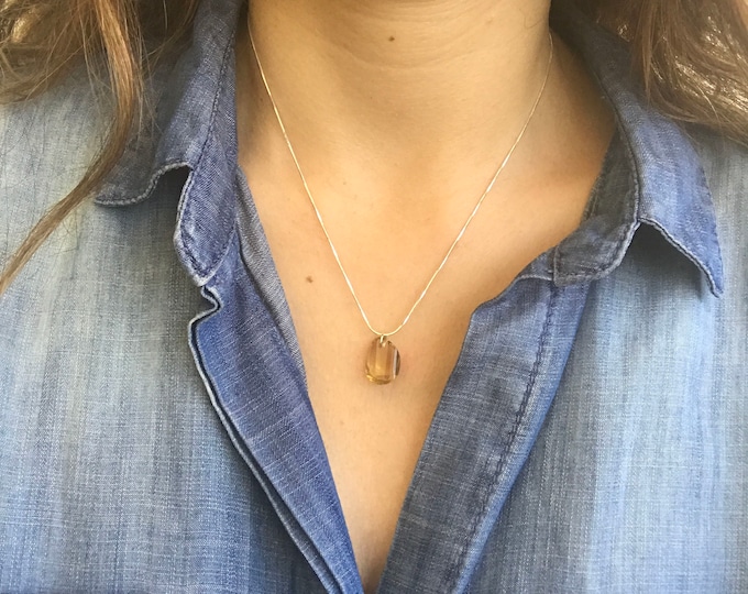Cognac Quartz Layering Necklace- Classic Everyday Gemstone Necklace- Simple Gold Gemstone Necklace