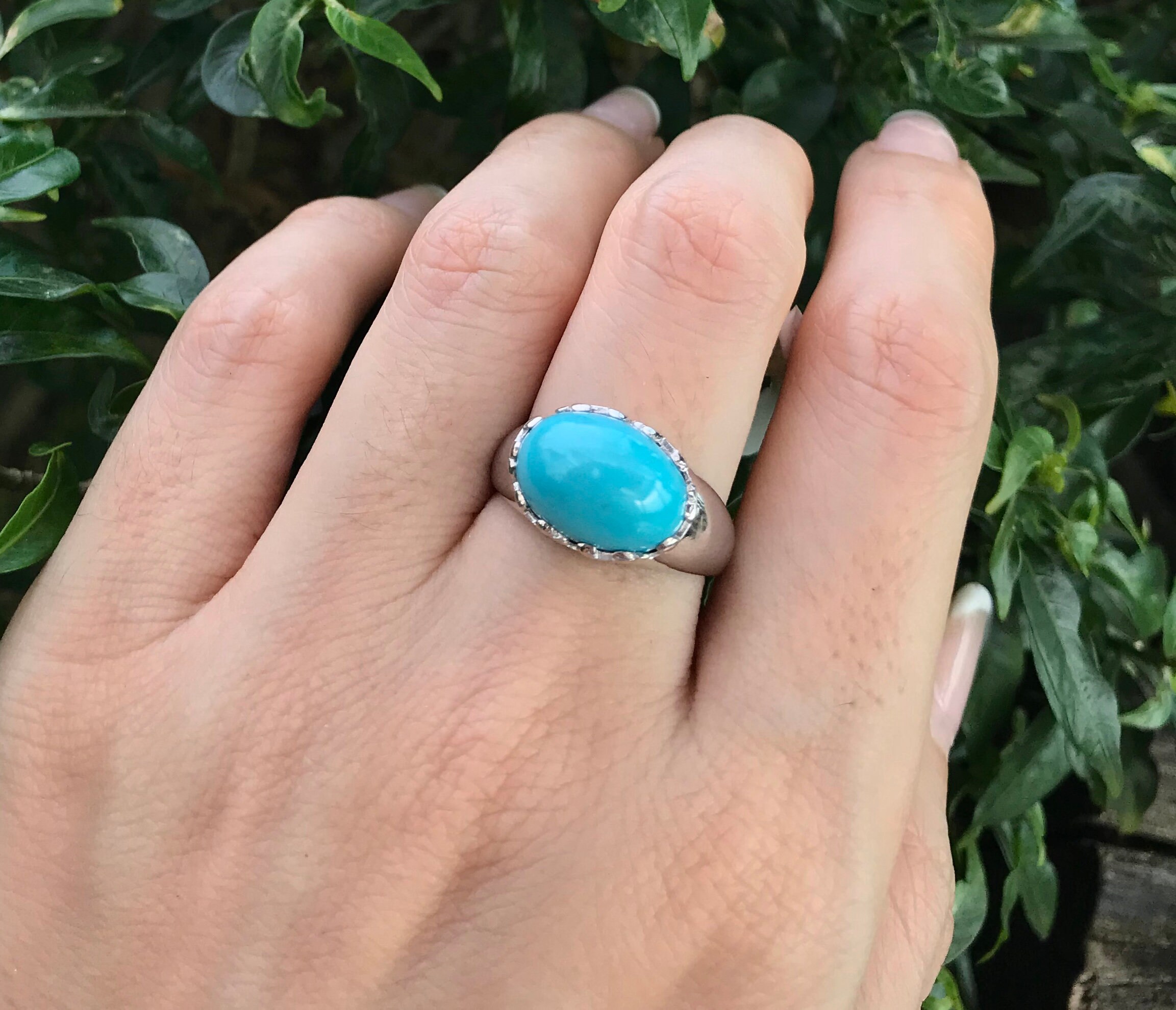 Oval Genuine Turquoise Statement Ring Sleeping Beauty Turquoise Cab