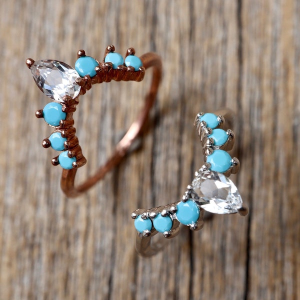 Blue Turquoise Curve Sterling Silver Enhancer Guard Wedding Band
