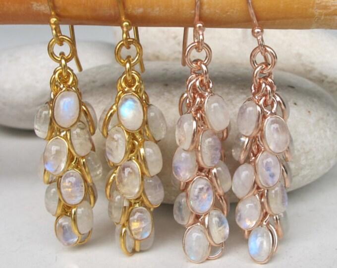 Rose Gold Earring- Grape Moonstone Earring- Cascade Rainbow Moonstone Earring- Unique Dangle Earring- June Birthstone Earring- Long Earring