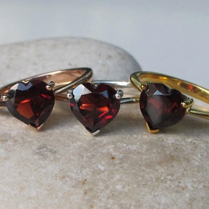 Heart Genuine Garnet Promise Prong Ring for Her- Heart Shape Engagement Ring- Natural Garnet Anniversary Ring- Valentine Gifts For Wife