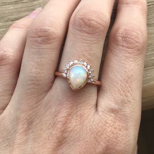 1CT Genuine Opal Pear Engagement Ring Teardrop Opal Diamond Solitaire Ring-Natural Opal 18k Gold Ring Rose Gold Promise Ring October Ring image 3