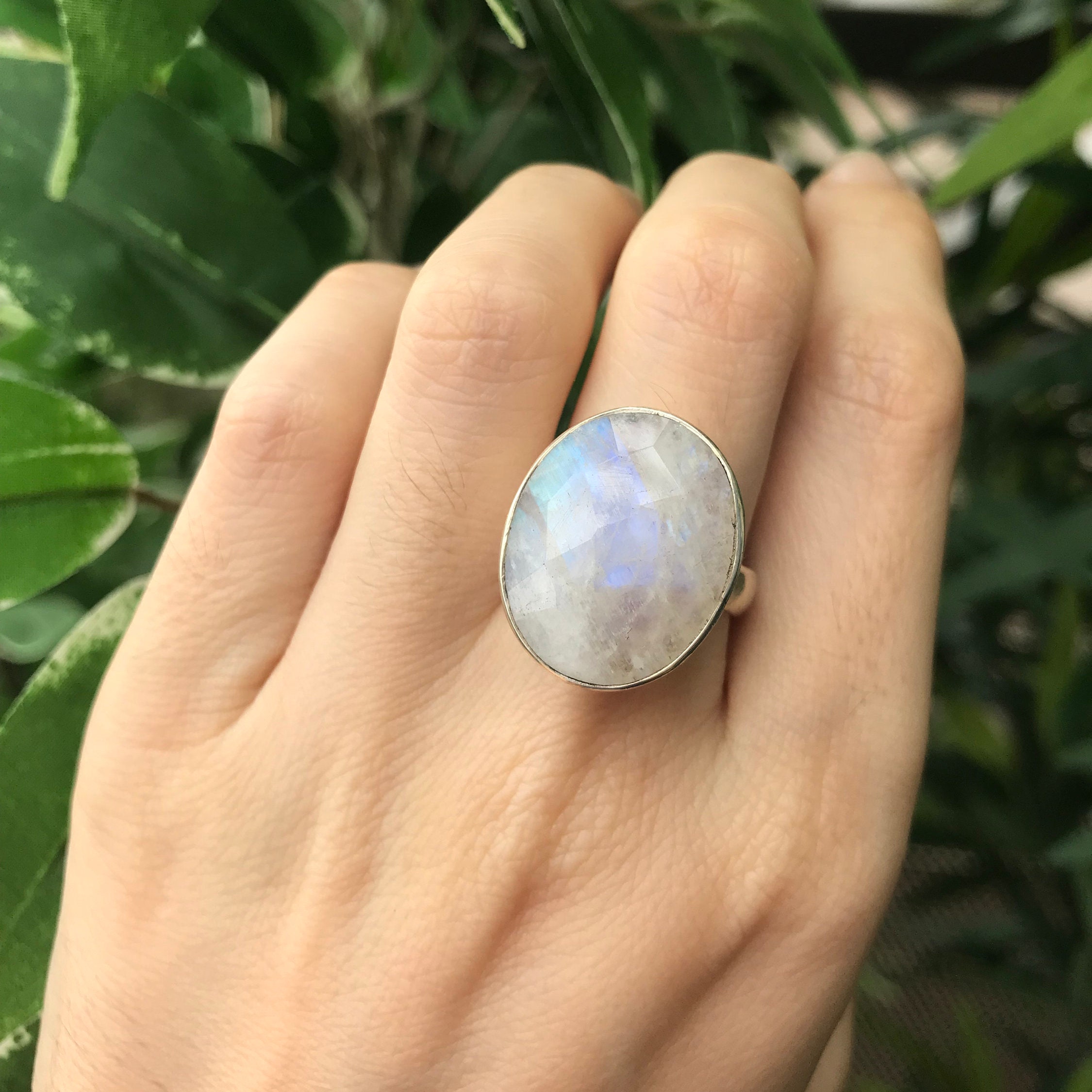 Rainbow Moonstone Statement Ring Large Oval Moonstone Ring Festive