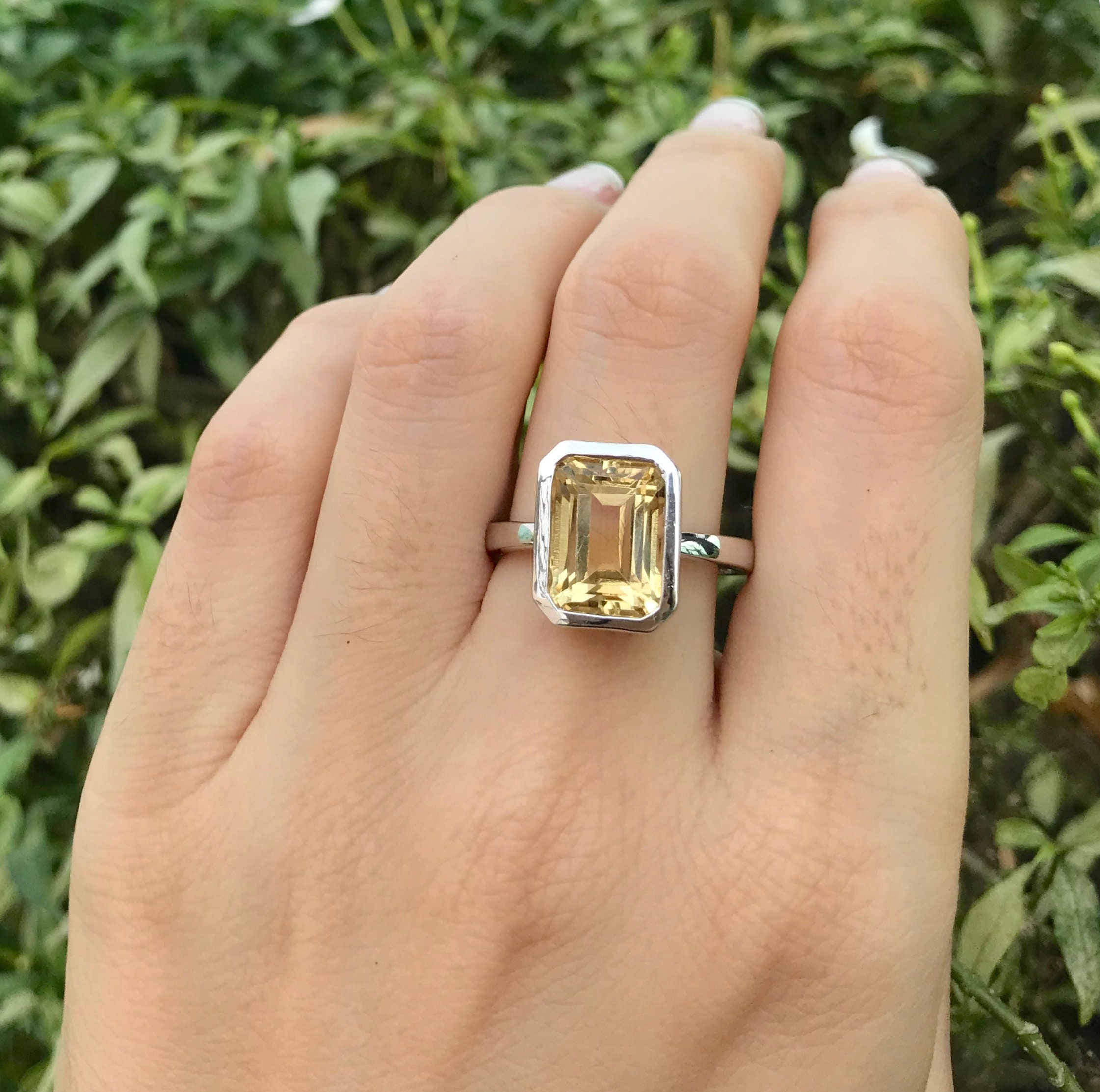 Lemon Quartz Rectangle Statement Ring Yellow Minimalist Solitaire Ring