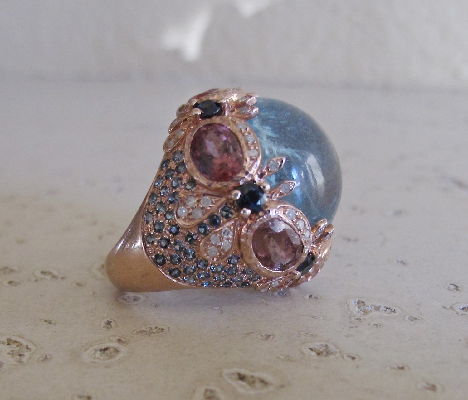 Rose Gold Statement Ring Unique Engagement Ring Designer Artisan Ring