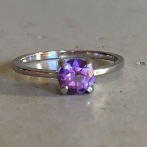 Genuine Amethyst Round Dainty Stackable Ring Purple Amethyst 4 Prong Silver Ring Purple Gemstone Ring February Birthstone Ring image 4