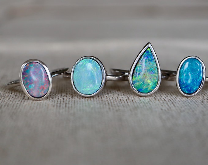 Genuine Australian Opal Double Sterling Silver Bezel Ring
