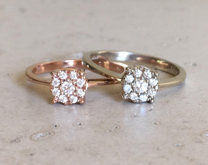Cluster Genuine Diamond Two Tone 18k Solid Gold Ring- Natural Diamond Engagement Ring- Diamond Gold Ring- Stacking Diamond Multistone Ring-