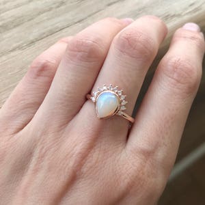 1CT Genuine Opal Pear Engagement Ring Teardrop Opal Diamond Solitaire Ring-Natural Opal 18k Gold Ring Rose Gold Promise Ring October Ring image 4