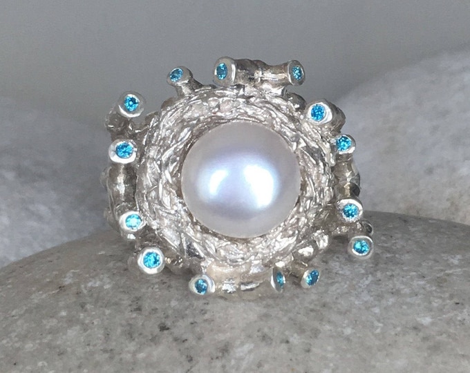 Bird Nest Pearl Ring- Pearl Engagement Ring- Nature Inspired Engagement Ring- Genuine Pearl Ring- Natural Pearl Ring June Birthstone Ring