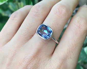 Rectangle Mystic Topaz Ring- Solitaire Blue Purple Statement Ring- Neptune Garden Topaz Ring- East West Gemstone Ring- Unique Gemstone Ring