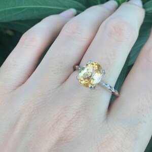 Genuine Yellow Topaz Oval Solitaire Prong Ring- Citrine Statement Cocktail Ring- Sterling Silver Yellow Ring- November Birthstone Stack Ring image 3