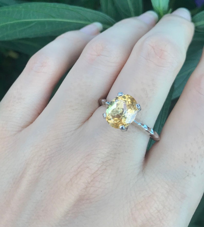 Genuine Yellow Topaz Oval Solitaire Prong Ring- Citrine Statement Cocktail Ring- Sterling Silver Yellow Ring- November Birthstone Stack Ring image 3