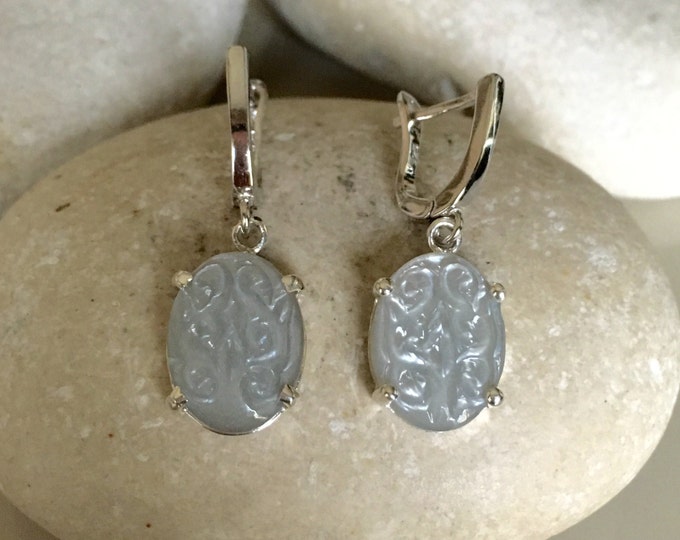 Gray Moonstone Bridal Earring- Wedding Oval Gemstone Earring- June Birthstone Earring- Engagement Moonstone Earring- Unique Classic Earring