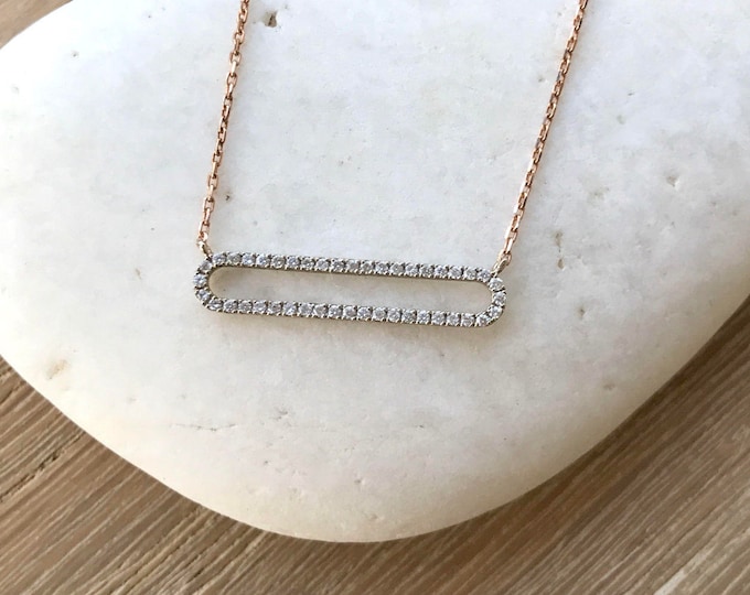 Bar Diamond Statement Necklace- Rose Gold Diamond Necklace- Classic Bar Layered Necklace- Two Tone Gold Necklace-Unique Jewelry for Her