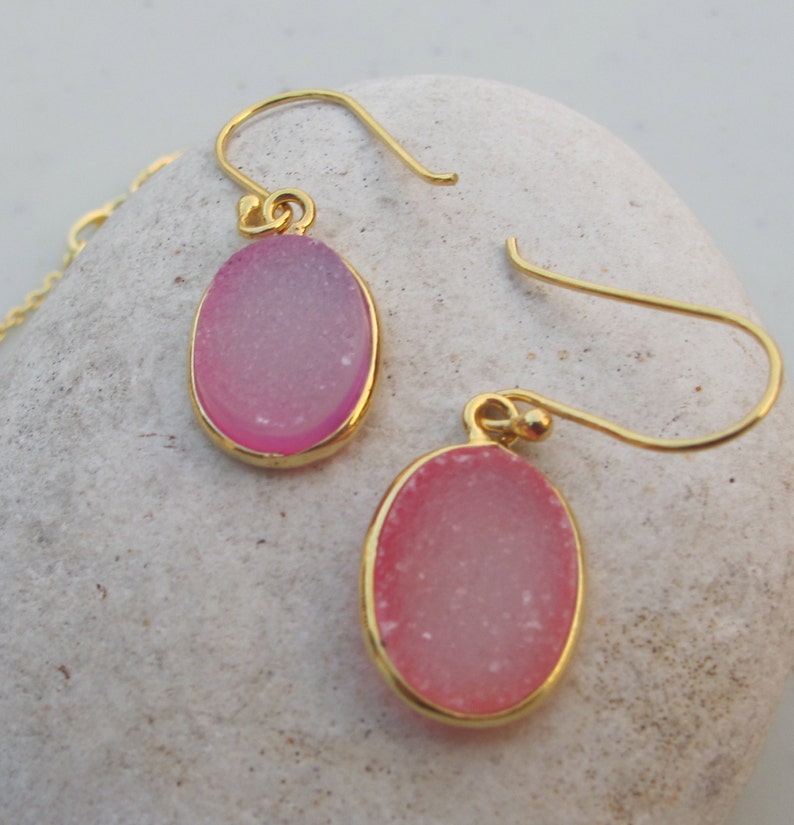 Pink Druzy Earring Necklace Druzy Jewelry Set Oval Druzy Etsy