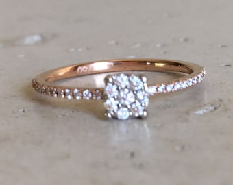 Cluster Diamond Stack Thin Ring- Dainty Diamond Promise Ring- Round Diamond Gold Ring- Petite Diamond Mutlistone Ring- Floral Diamond Ring